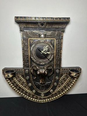 Egyptian Revival Wall Clock Tea with Candle Holder Ankh Motif Quirky Home Decor - Image 1 of 4