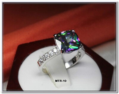 9.56 CARAT PRINCESS CUT CZ MYSTIC TOPAZ WITH CZ ACCENTS FASHION RING~MTR10-MAX-F