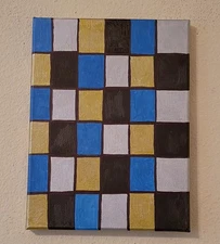 Abstract Art On Stretched Canvas Checkered Original Acrylic Painting 9x12" OOAK