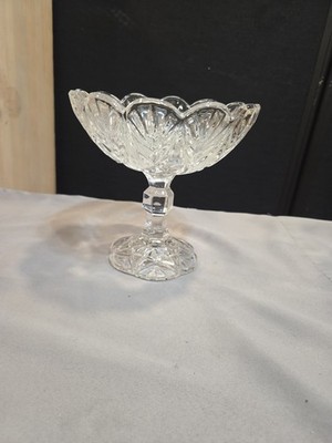 Vintage Crystal Cut Glass Footed Round Pedestal Candy Dish