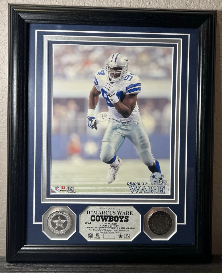 Moneda de plata DeMarcus Ware Dallas Cowboys edición limitada Foto con marco Highland Mint Foto 3 de 4