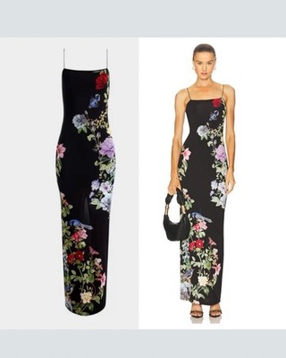 Alice + Olivia Fifi Venus Floral Maxi Dress Black Spaghetti Strap Size 6