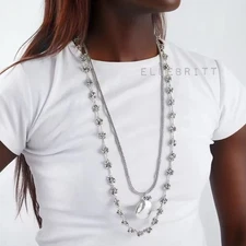 Zara Style Double Layer Vintage Silver Flower Chain Metal Pendant Necklace