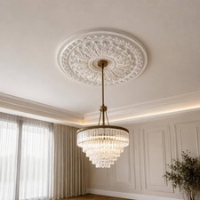 Ornate Floral Ceiling Medallion White Interior Decor Waterproof