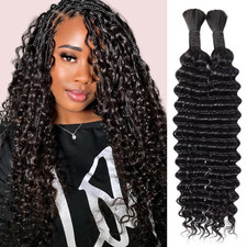 Human Braiding Hair for Boho Braids, 100G 18 Inch Deep Wave Raw Human Hair, Soft