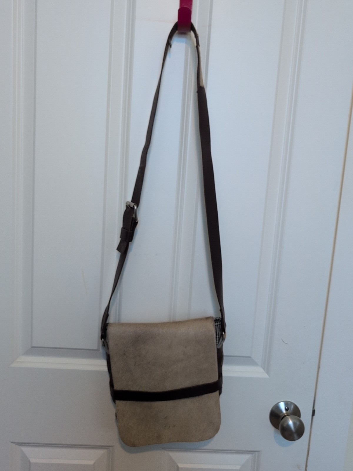 Jack Gomme Paris Cowskin Leather Plaid Purse Crossbody Bag, Excellent Cond. Rare