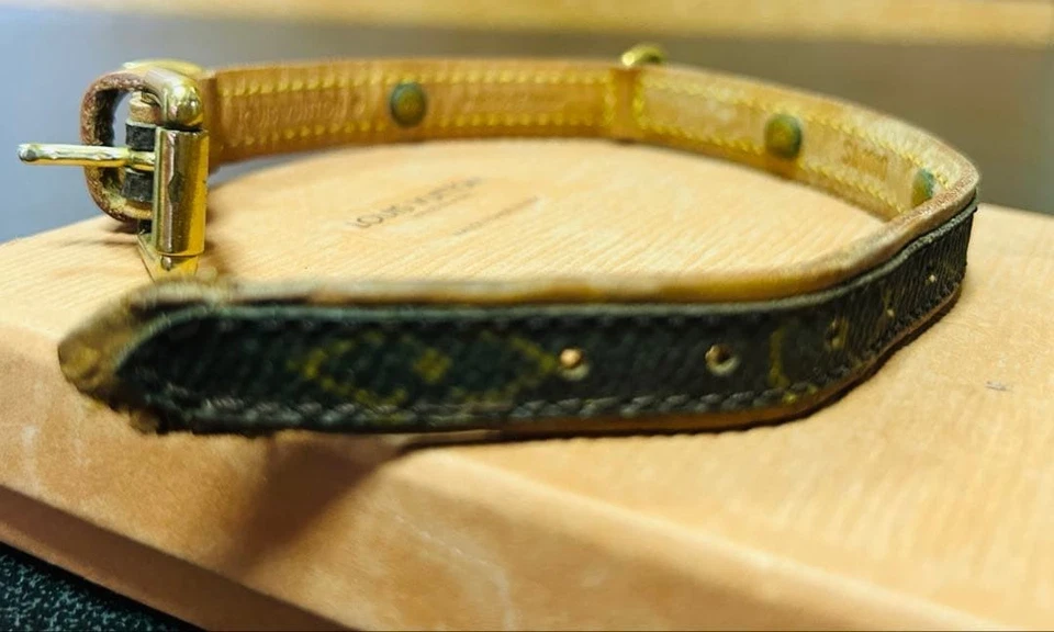 Louis Vuitton монограмма воротник собаки ПВХ холст кожи коричневый желтый логотип ярлык подлинный - Изображение 3 из 4
