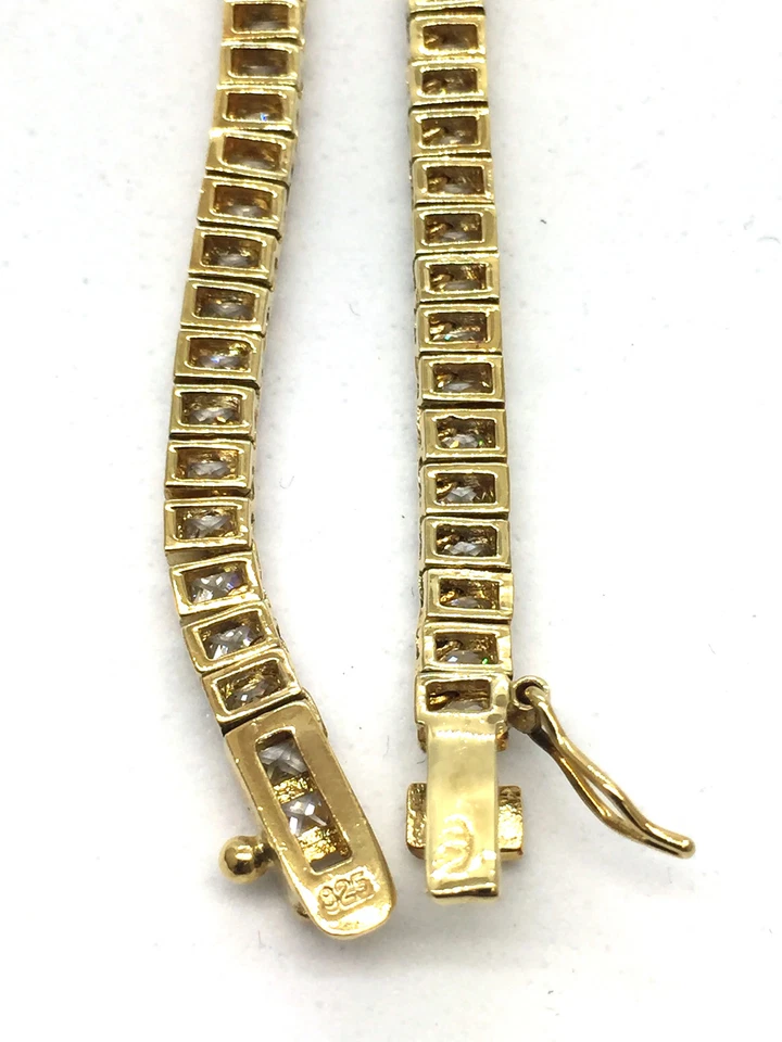 Gold Princess Cut Cubic Zirconia Tennis 925 Necklace LA532 - Image 4 of 4