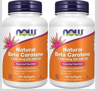 NOW Foods Supplements Beta Carotene 25,000 IU, 180 Softgels, (Pack of 2)
