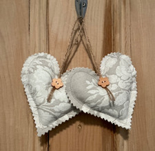 Pair of Laura Ashley Josette Dove Grey Fabric Hanging Hearts