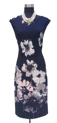 I LE ILE New York Dress 8 Knit Midi Sheath Blue Black Gray White Pink Women's M