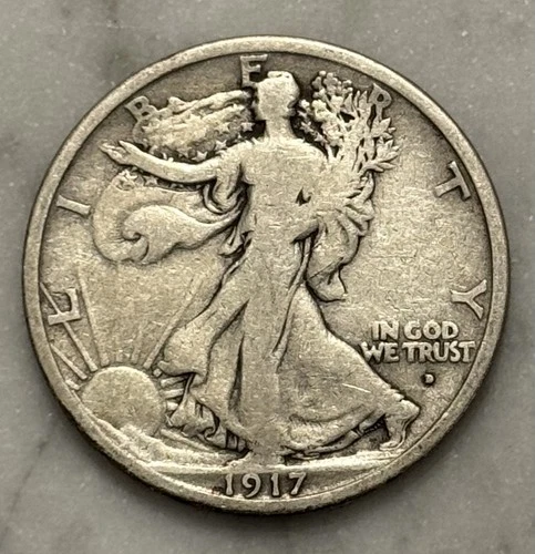1917-D Obverse Walking Liberty Half Dollar - VG - Very Good - 90% Silver