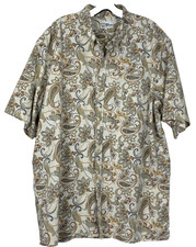Reyn Spooner Button Down Short Sleeve Shirt Mens 2XL Tan Hawaiian Floral  Pockt