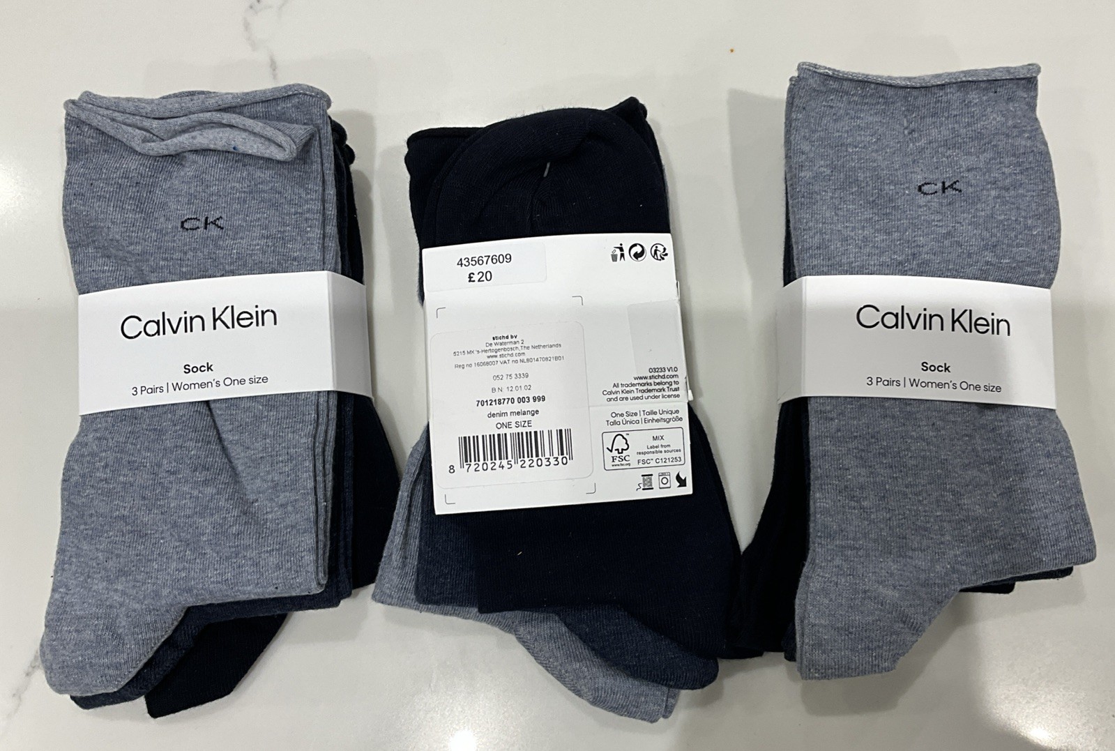 9 x Calvin Klein Womens roll top socks (3x 3 pack) Denim Navy RRP £60- Free P&P