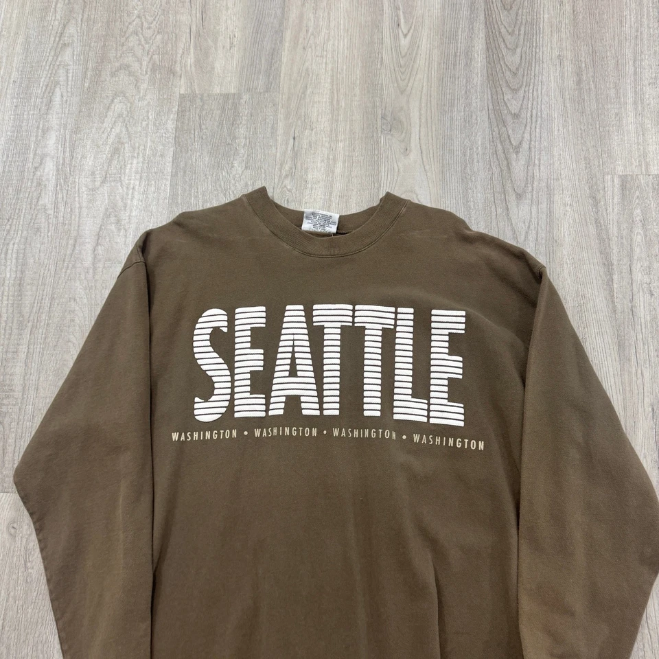 Camisa De Colección Seattle Washington Manga Larga Para Hombre Extra Grande XL Marrón Años 90  Foto 2 de 4