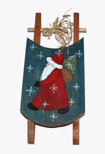 Rustic Woodland Santa Hanging Wooden Sled Wall Door Christmas Hand Painted 18"