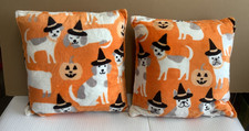 ORANGE HALLOWEEN PILLOW COVERS DOGS - DECOR SET of 2 18x18  Soft Plush Faux