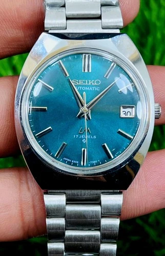 Vintage Of Seiko LM Automatic 17 Jewels Men Watch Just Date Blue Dial 6309-5230