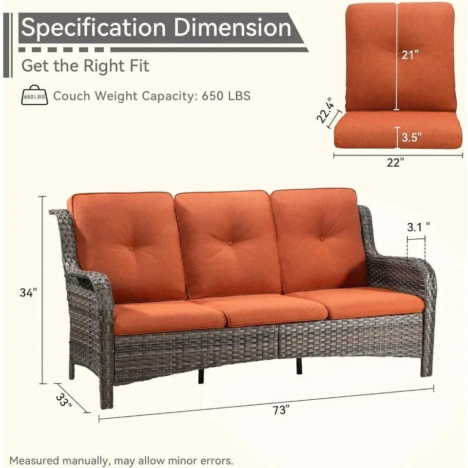 Ljustra Outdoor Wicker Patio Sofa 3-Seat with Comfortable Cushions - Image 2 of 4