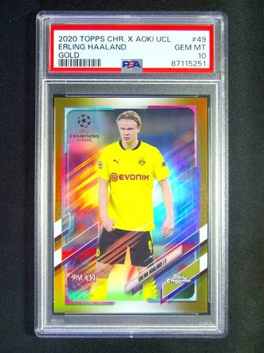 2020-21 Topps Chrome Aoki Erling Haaland #49 Gold /50 PSA 10