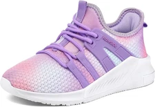RUNSIDE Girls Tennis Shoes Lightweight Sports Kids 2 Big Kid, Gradient Purple 