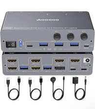 USB C KVM Switch 4K60Hz,Dual Monitor USB C HDMI DP KVM Switch 2 PC / 1 Laptop