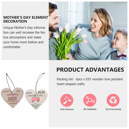 6 Pcs Mother's Day Wooden Hanging Ornament Heart Mothers Craft Festival - Picture 6 of 12