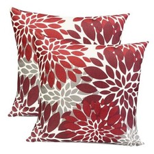 Decorative Throw Pillow Covers 18" x 18" Pack of 2 Wine Red-no.2 Flower Color