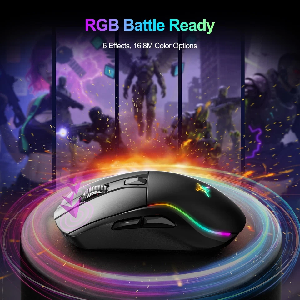 Tri-Mode Wireless Gaming Mouse, RGB Backlit Bluetooth 5.0/2.4G/USB-C Recharge... - Image 4 of 4