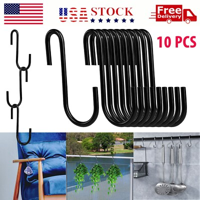 #ad 10 PCS Heavy Duty Steel S Shaped Hooks Hanging Hangers Pan Pot Holder Rack $7.99