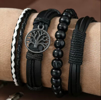 4pcs/Set Braided Wrap Leather Bracelets For Men Vintage  display picture 2