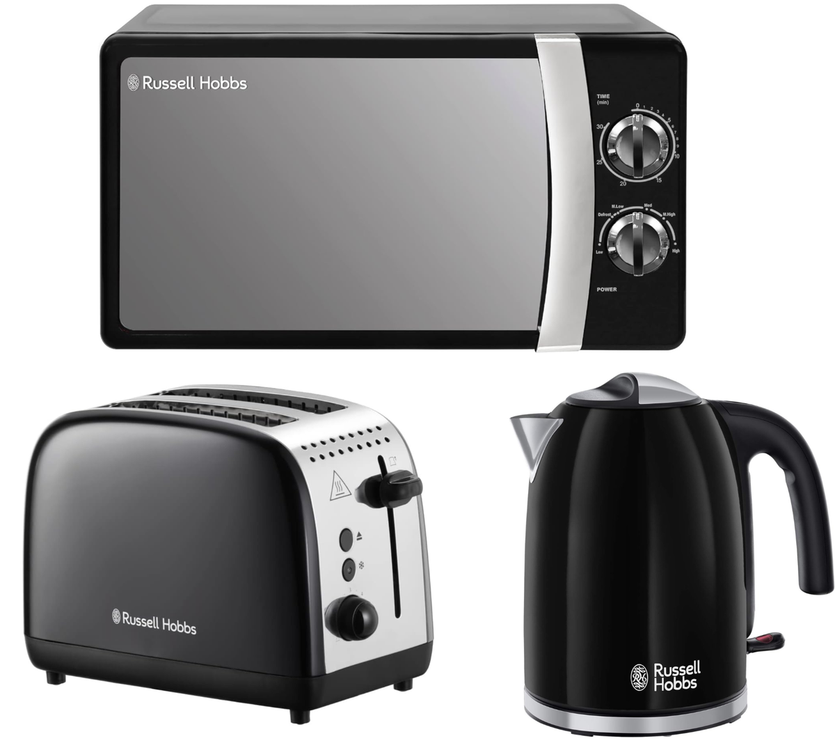 Russell Hobbs Colours Plus Black Kettle Slice Toaster Microwave  Matching Set