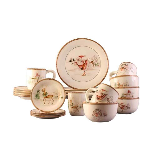 Christmas Twig 20-Piece Holiday Assorted Colors Ceramic Dinnerware Set (Service