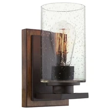  Kira Home Sedona 9" Modern Rustic Wall Sconce + Seeded Glass Cylinder Shade