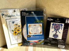 3 Stitchery Kits Flowers Sampler Cross Stitch Embroidery Daisys Roses