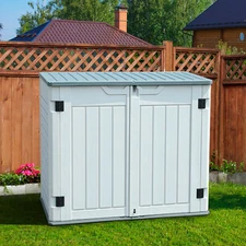 Waterproof Lockable Outdoor Resin Shed Patio Deck Garden Bikes Tool Storage Gray