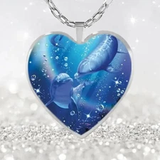Cute Dolphins Heart Pendant Necklace Elegant Decorative Jewelry Accessories