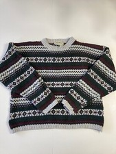 Eddie Bauer Women's Sweater Pullover USA MADE Cotton M Green White Red Knit Nice