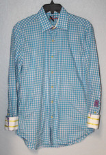 Robert Graham X Men Medium Trim Fit Plaid Flip Cuff L/S Button Front Blue White