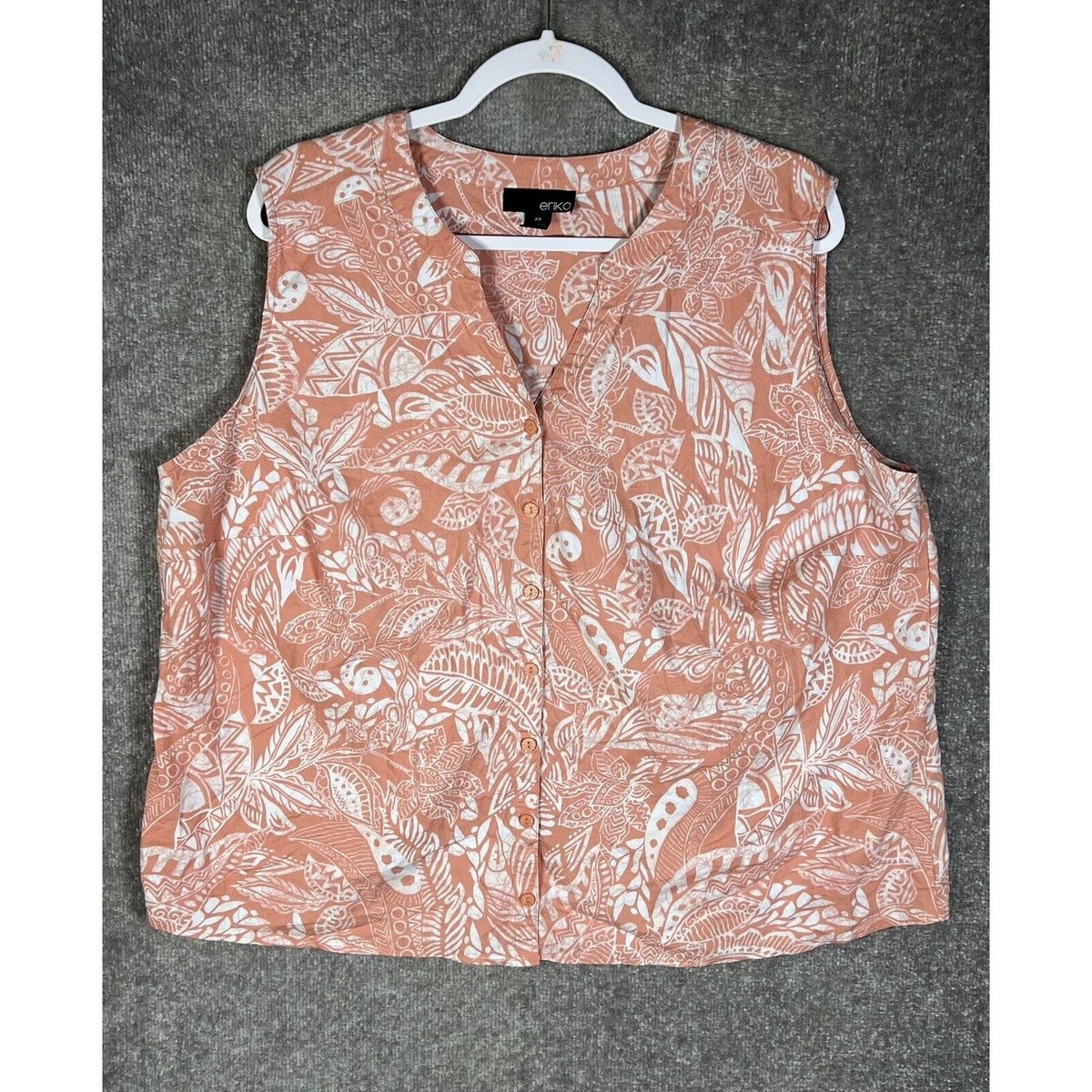 Erika Floral Sleeveless Button Up Top Womens Size 2X Peach