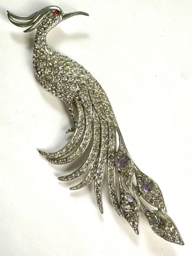 VTG BIG Unsigned Marcel Boucher Bird Of Paradise Brooch Pin HUGE pot Metal