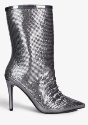 Carvela Kurt Geiger Boots Sz 7.5 Mesh Armoir Metal Chainmail Statement Booties