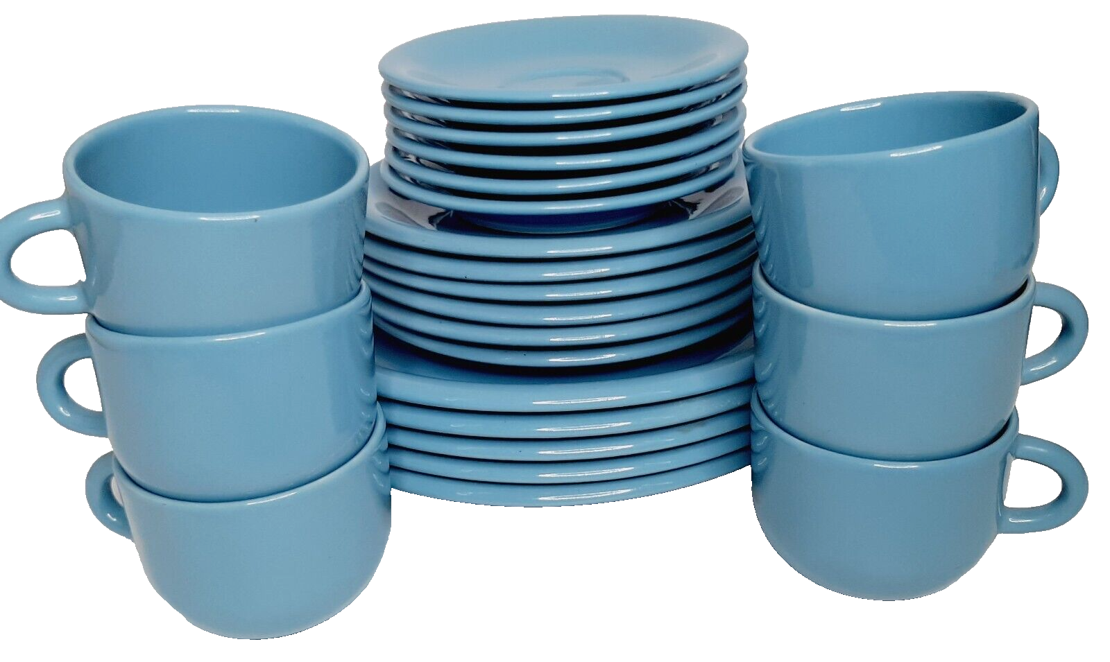 Blue Ceramic Dishes Set Service for 6 Cups Saucers Salad Dinner Plates