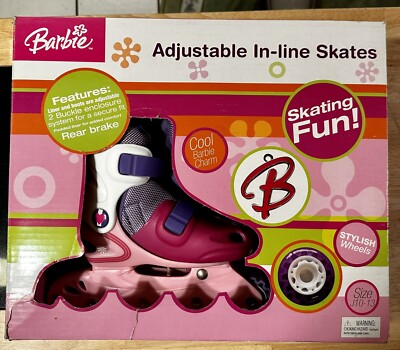 Barbie Rollerblades In-line Skates Youth Girls Sz J10 13 Pink Purple Mattel 