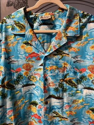 Aloha Republic 2XL Tropical Fish Reef Sea Turtles Sealife Hawaiian Aloha Shirt
