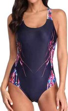 Charmo One Piece Swimsuit Navy Red Print Racerback UPF Protection