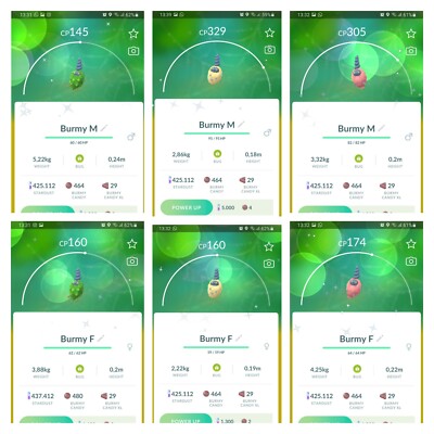  Shiny Burmy Plant, Trash, Sandy, Pokèmon Go, registered or ultra friends