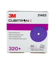 3M 31483 6" 320+ Grade Cubitron II Clean Sanding Hookit Abrasive Discs 50/Box