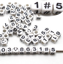 250 White with Black Assorted Number " " Cube Pony Beads 6X6mm Kids Craft Making