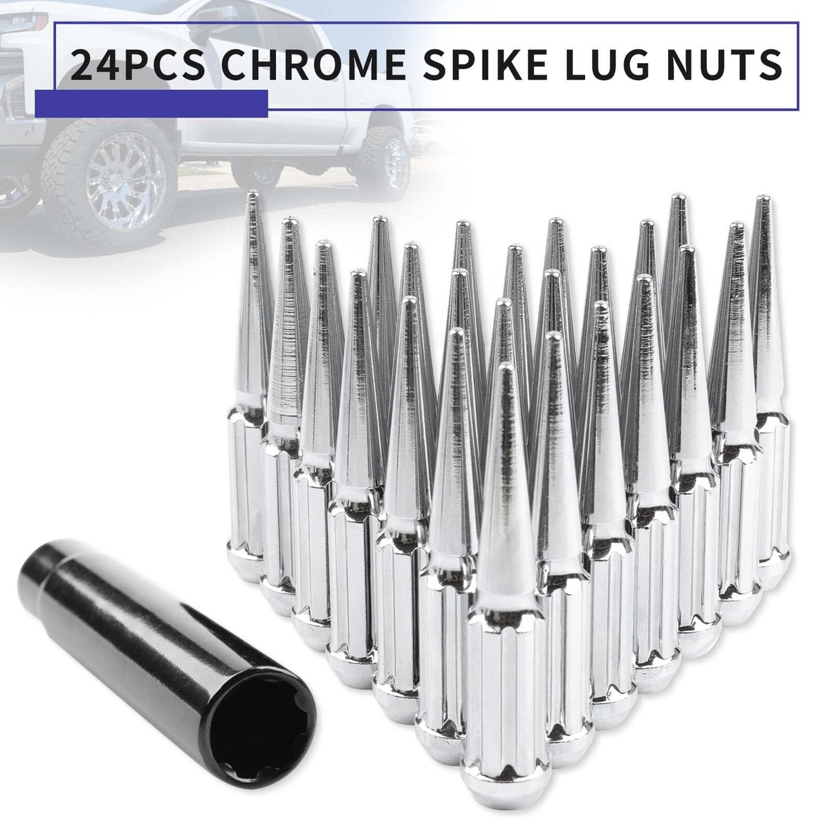 24PCS Chrome M14x1.5 Spike Lug Nuts 4.4
